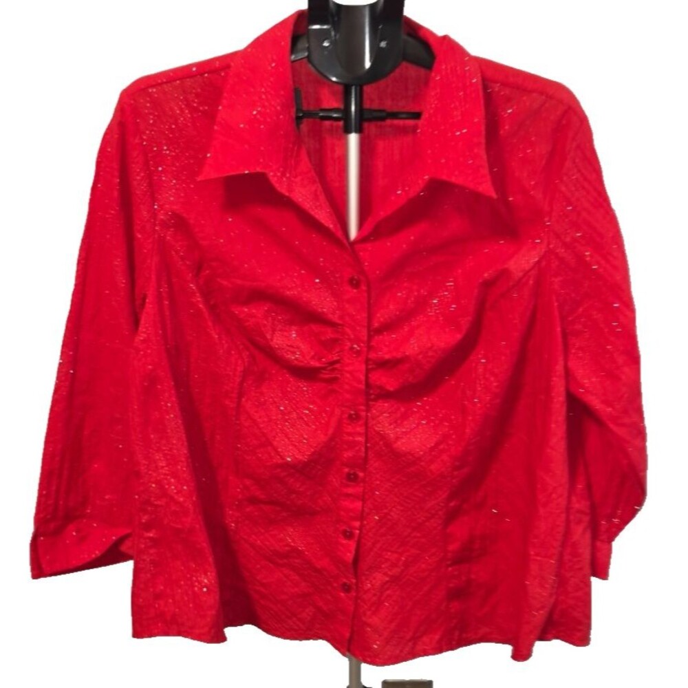 Blue Diamond Plus Red Silver Glitter Dots Plus Size 20W Button Front